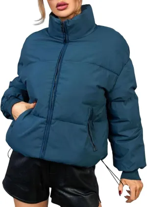 Women's Winter Quilted Jackets Full Zip Long Sleeve Puffer Jackets Short Quilted Warm Puffer Down Coats with Pockets