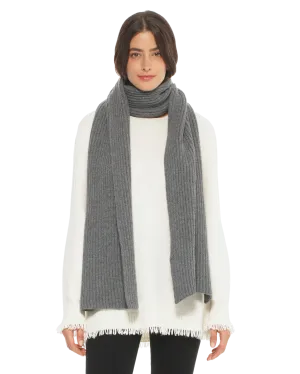 Womens's Cashmere & Wool Chunky Ribbed Scarf Dark Grey