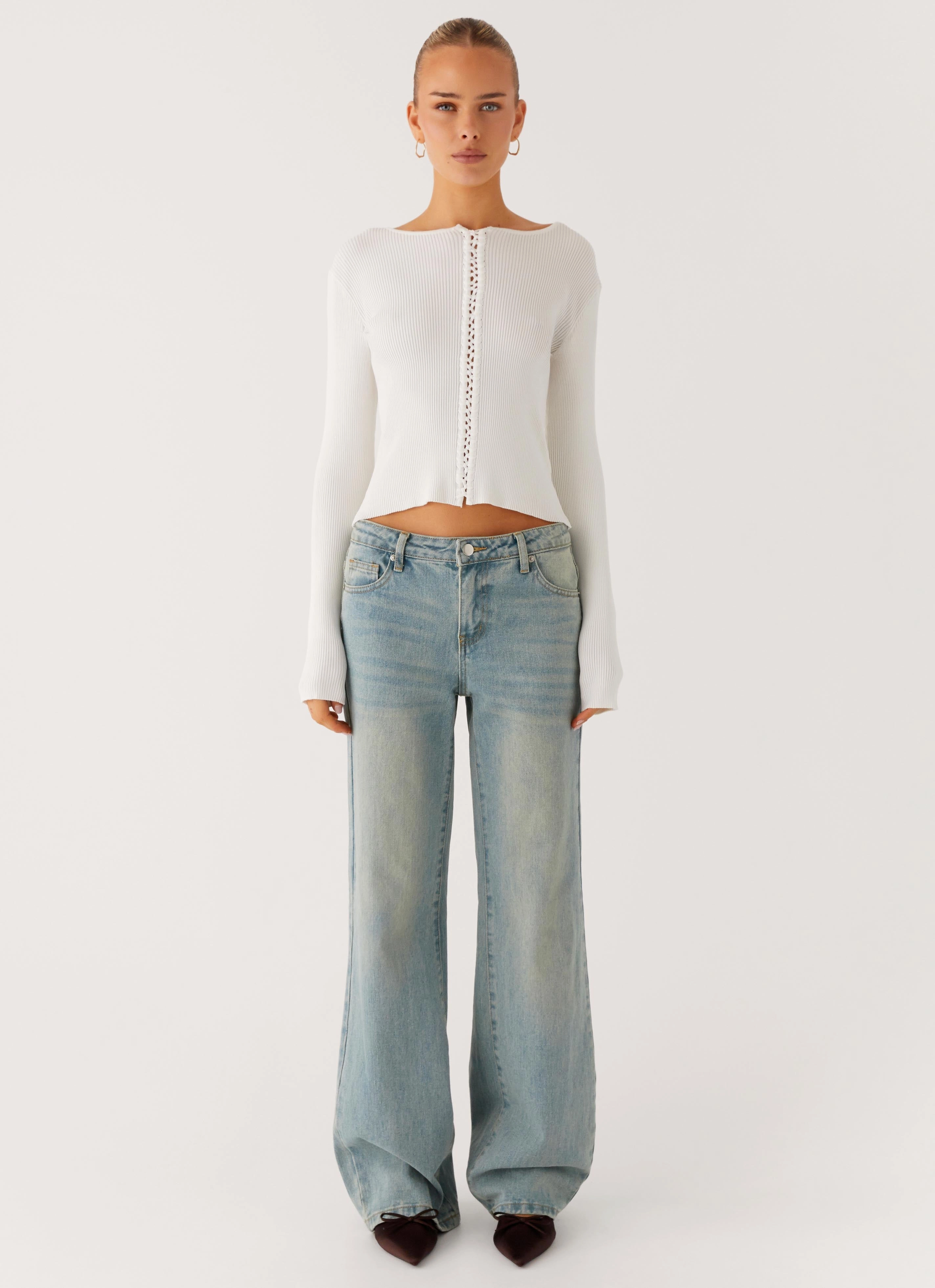 Wonderwall Lace Up Long Sleeve Top - White