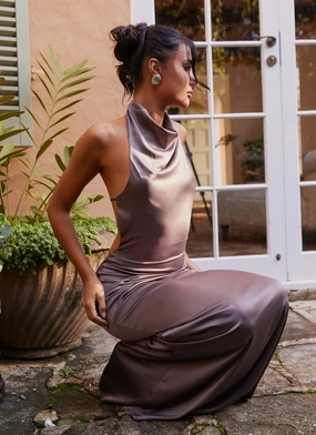Wynn Satin Maxi Dress - Chocolate Wynn Satin Maxi Dress - Chocolate