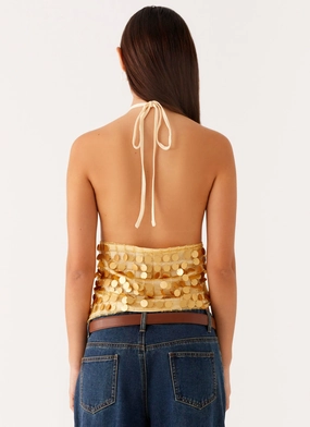 Xander Sequin Halter Top - Gold Xander Sequin Halter Top - Gold