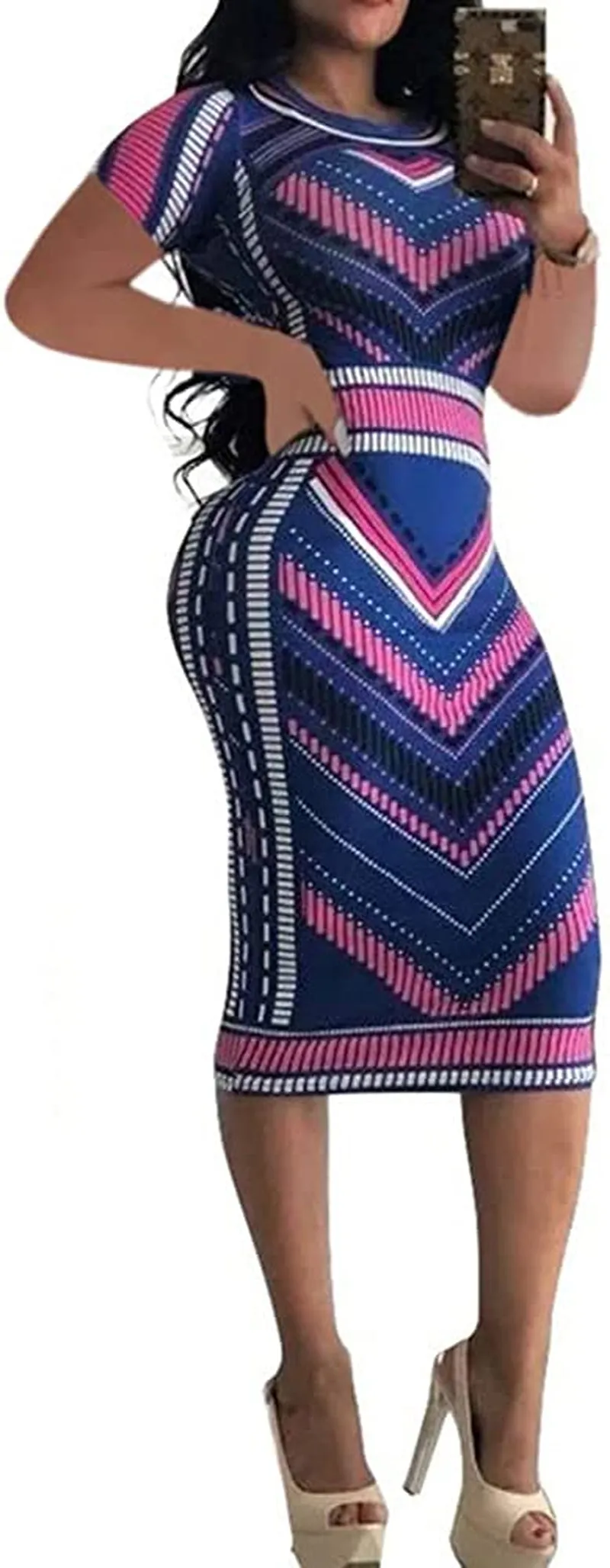 Xuan2Xuan3 Women'S Dresses Fall Long Sleeve Snake Printed Zipper Neck Knit Bodycon Evening Party Long Dress