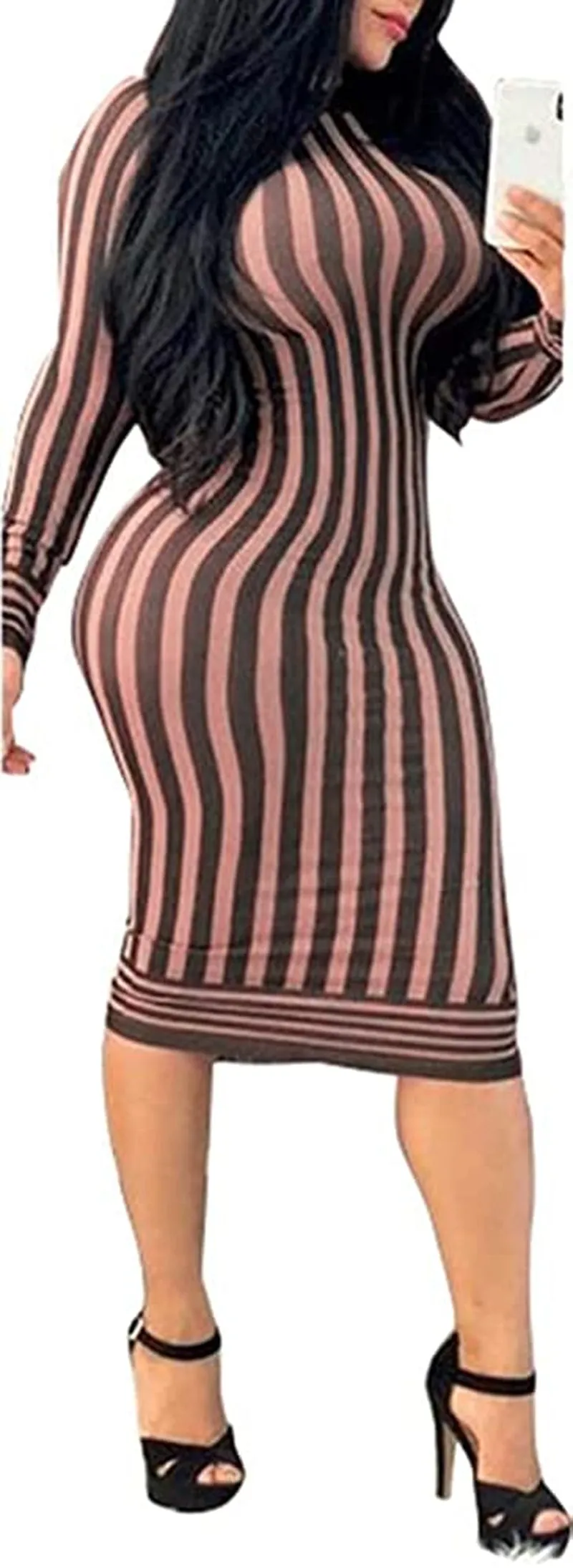 Xuan2Xuan3 Women'S Dresses Fall Long Sleeve Snake Printed Zipper Neck Knit Bodycon Evening Party Long Dress