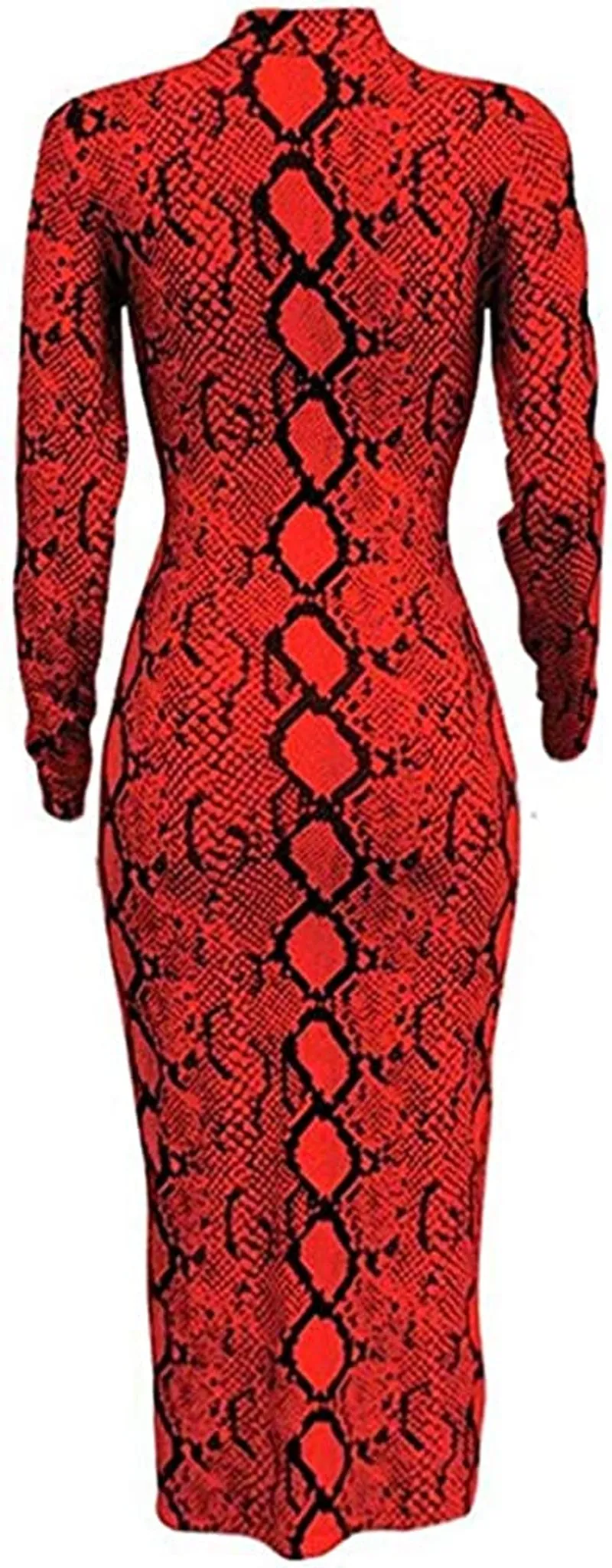 Xuan2Xuan3 Women'S Dresses Fall Long Sleeve Snake Printed Zipper Neck Knit Bodycon Evening Party Long Dress