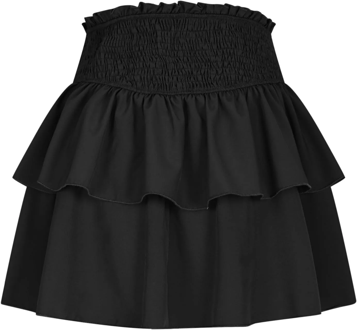 XUNRYAN Womens Summer Boho Skirts Trendy Tiered Ruffle Smocked High Waist Mini Skirt Casual Beach Holiday Vacation Outfit