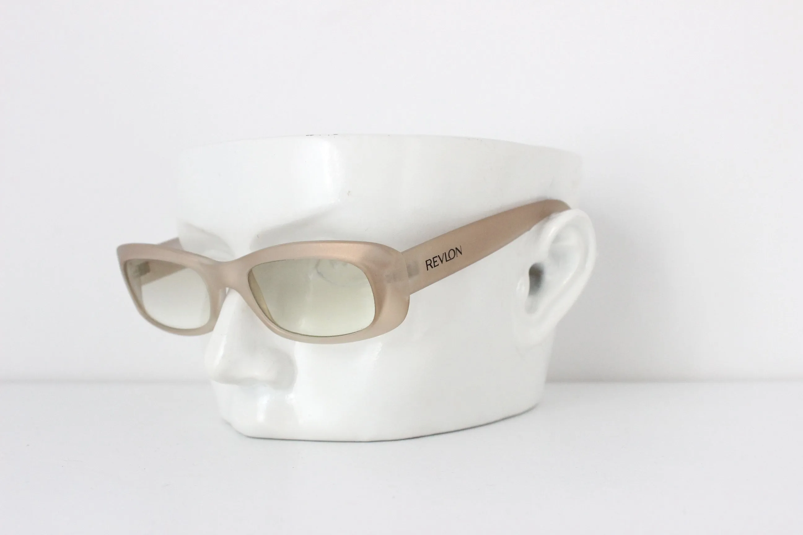 Y2K Revlon Iridescent Gold Rectangular Vintage Sunglasses - Made in Italy