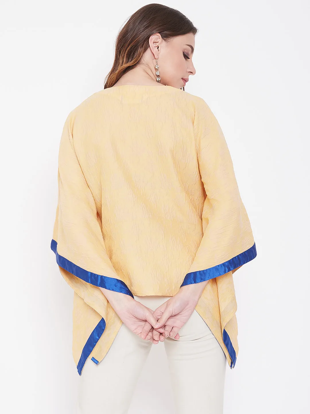 Yellow Popcorn Silk Embroidered Kaftan Top