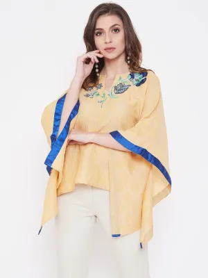 Yellow Popcorn Silk Embroidered Kaftan Top