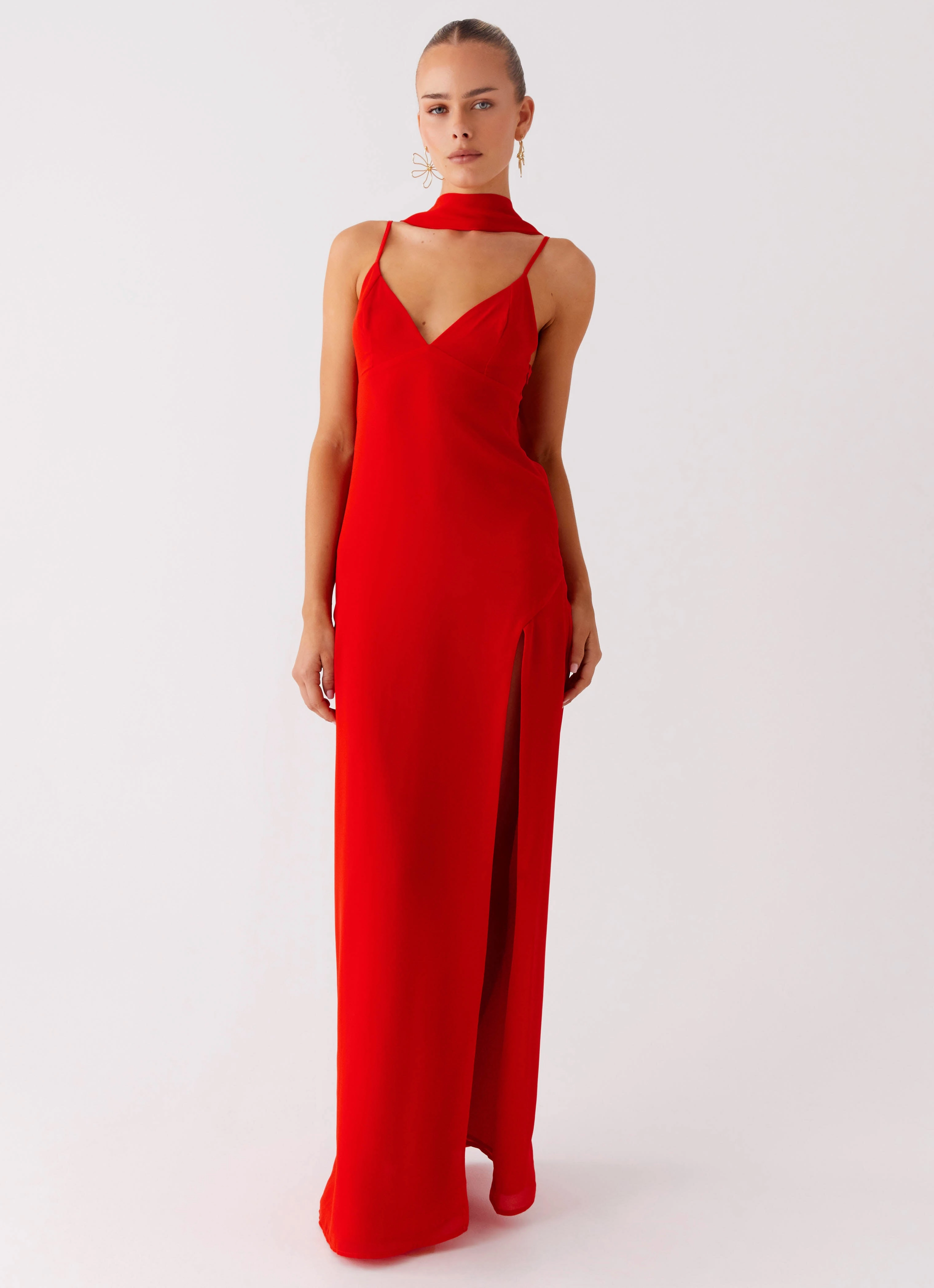 Yorke Scarf Maxi Dress - Raspberry Red