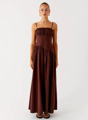 Yuna Drop Waist Maxi Dress - Chocolate Yuna Drop Waist Maxi Dress - Chocolate