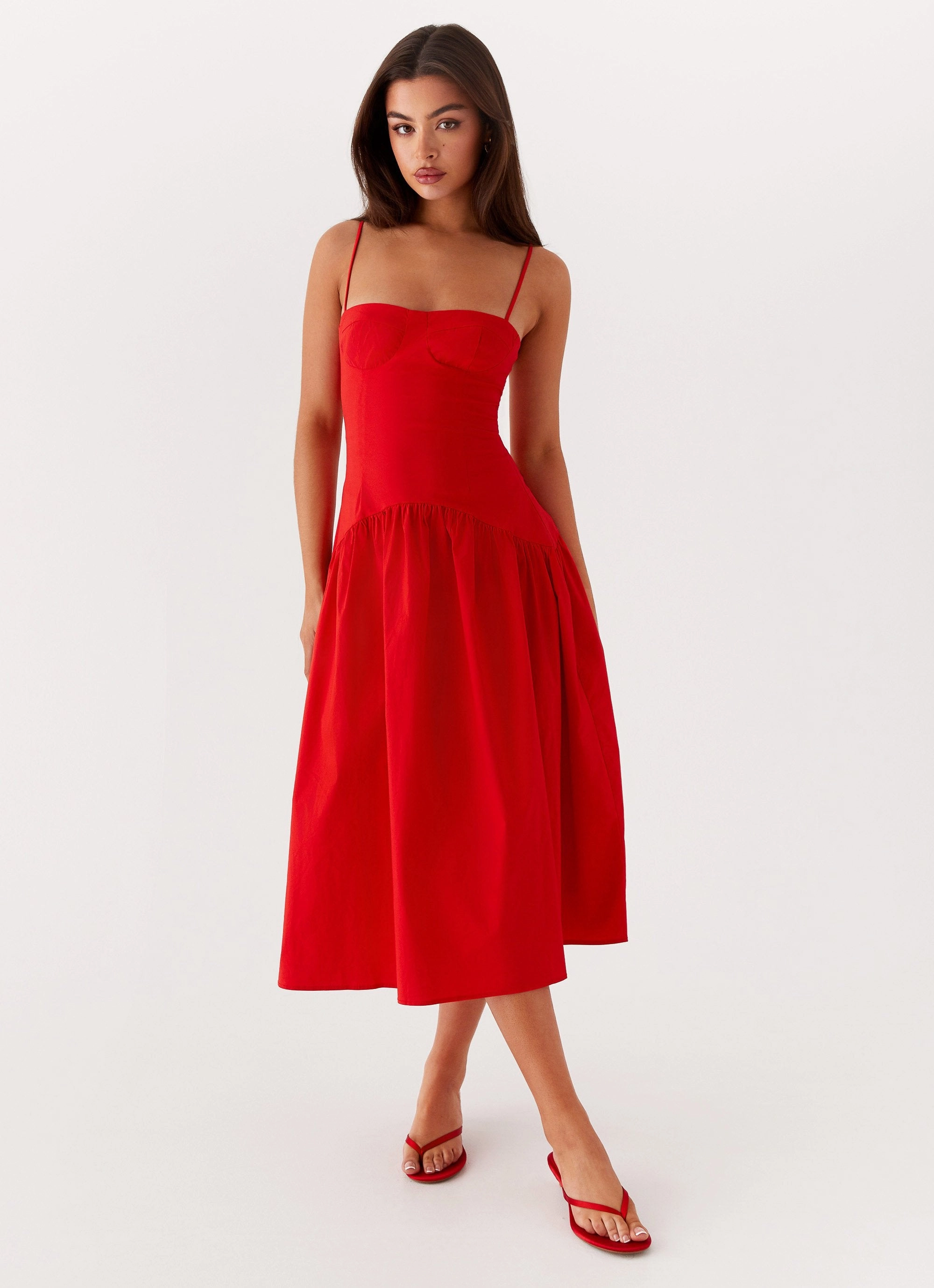 Yvette Corset Midi Dress - Red
