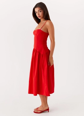 Yvette Corset Midi Dress - Red Yvette Corset Midi Dress - Red
