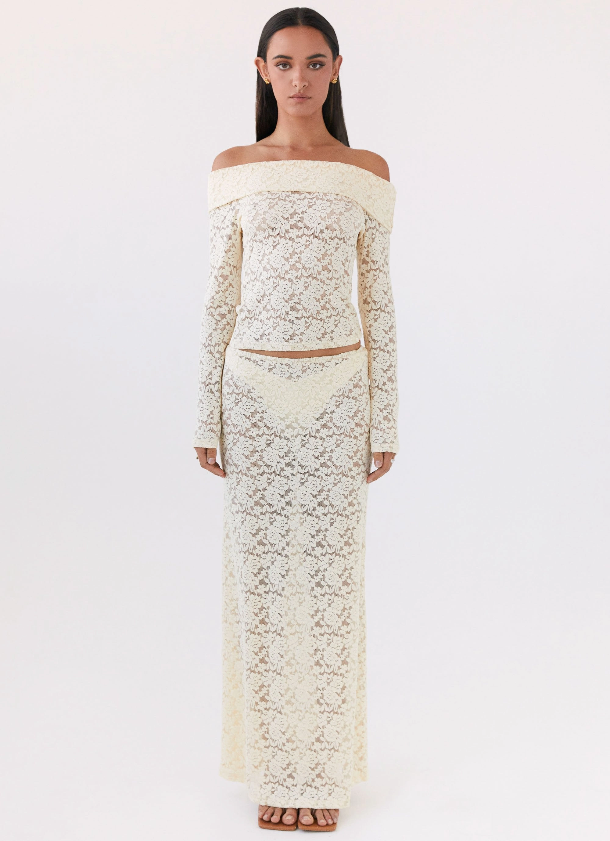 Zephyra Lace Long Sleeve Top - Natural