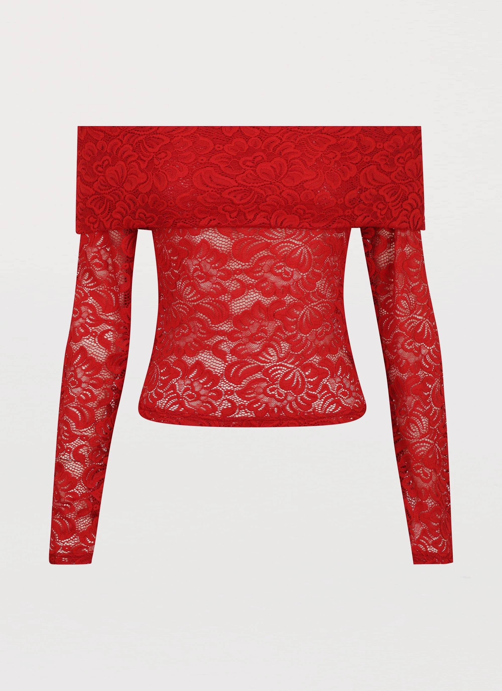Zephyra Lace Long Sleeve Top - Red