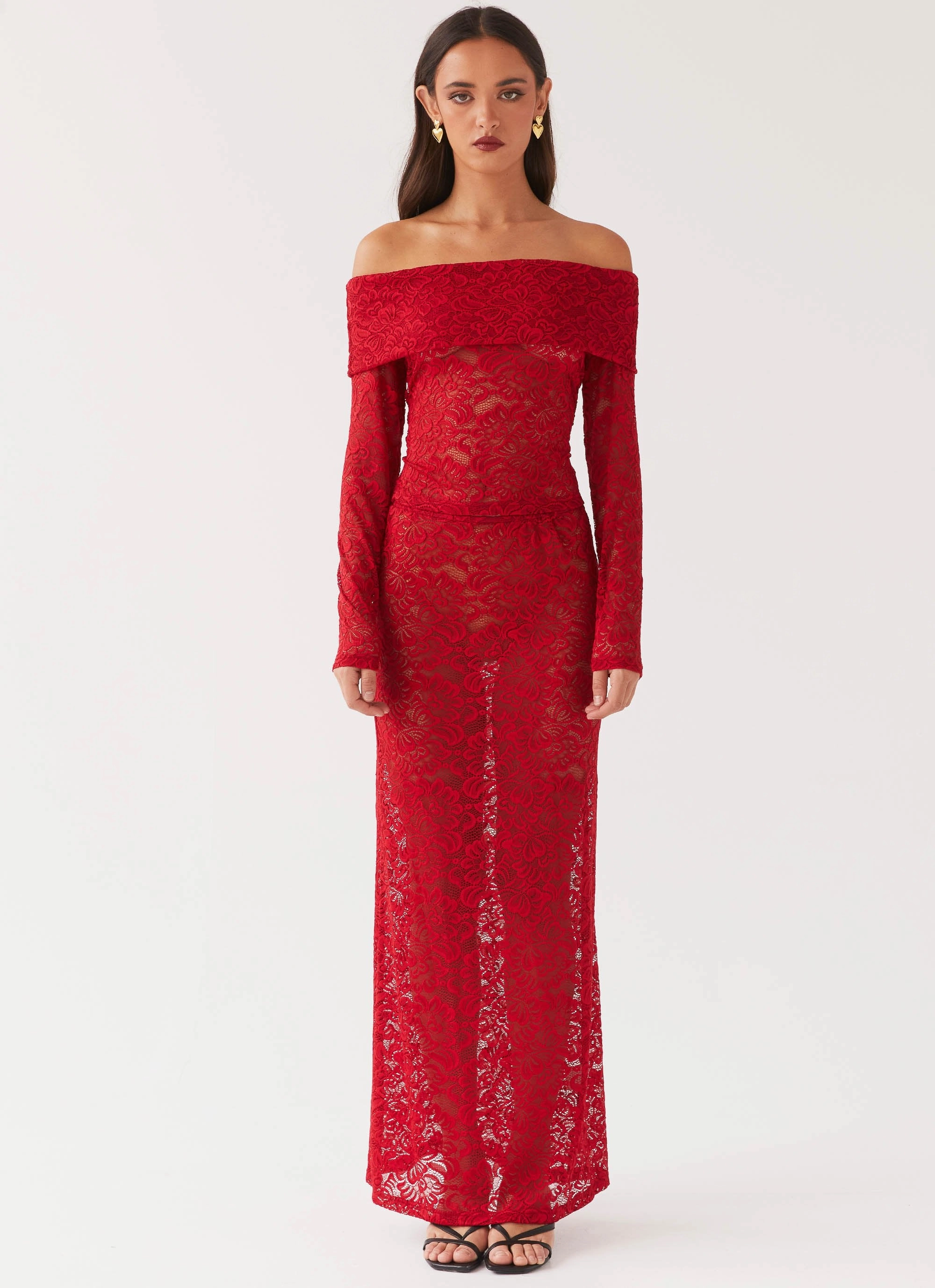 Zephyra Lace Maxi Skirt - Red