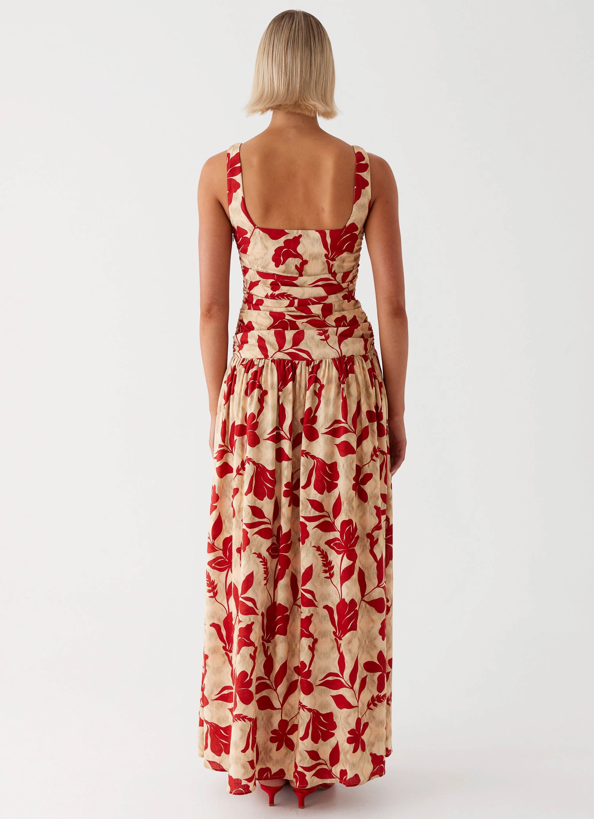 Zinna Linen Maxi Dress - Red