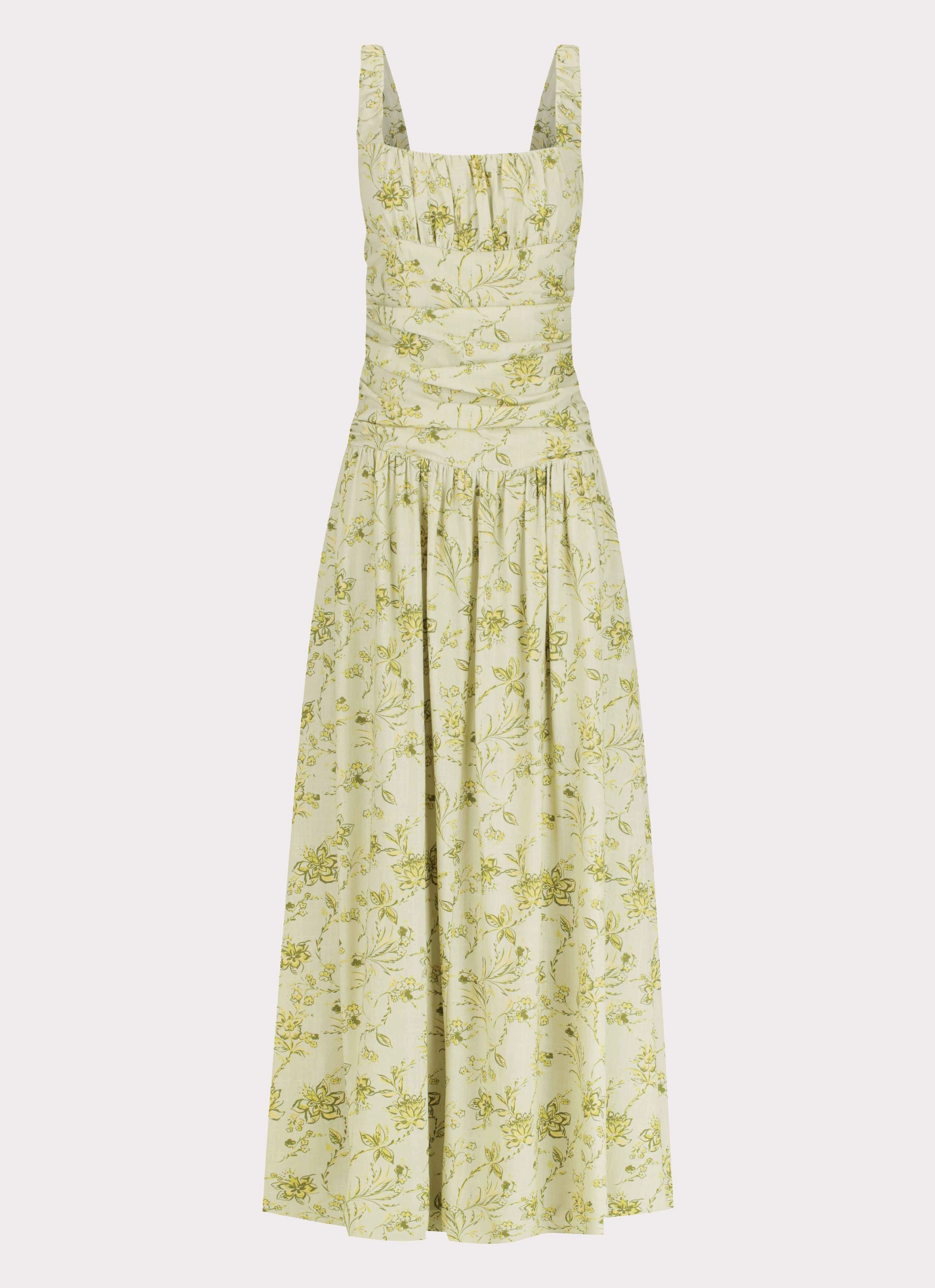 Zinna Linen Maxi Dress - Sage Floral
