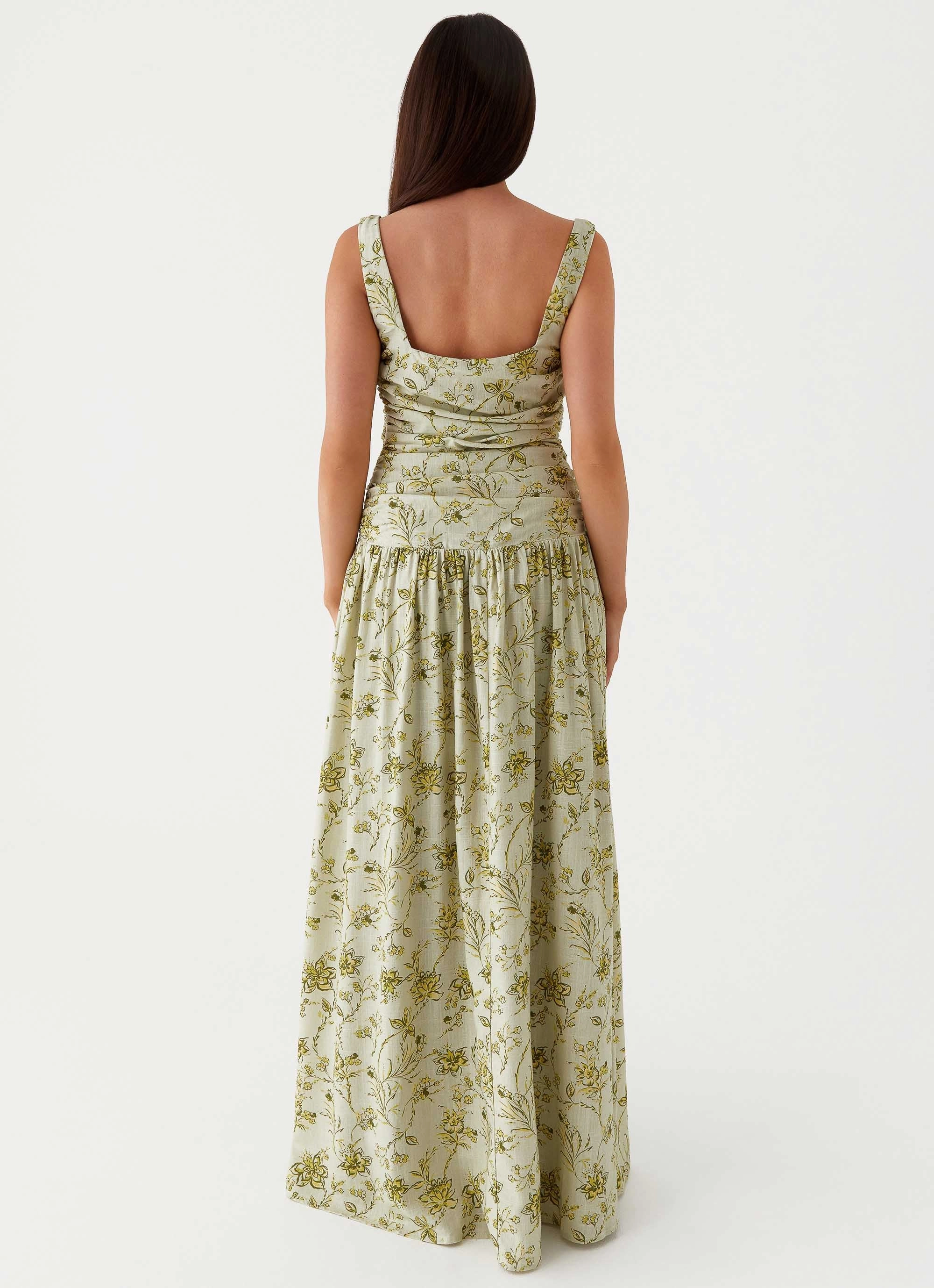 Zinna Linen Maxi Dress - Sage Floral
