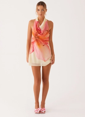 Zofia Cowl Neck Mini Dress - Yellow Floral