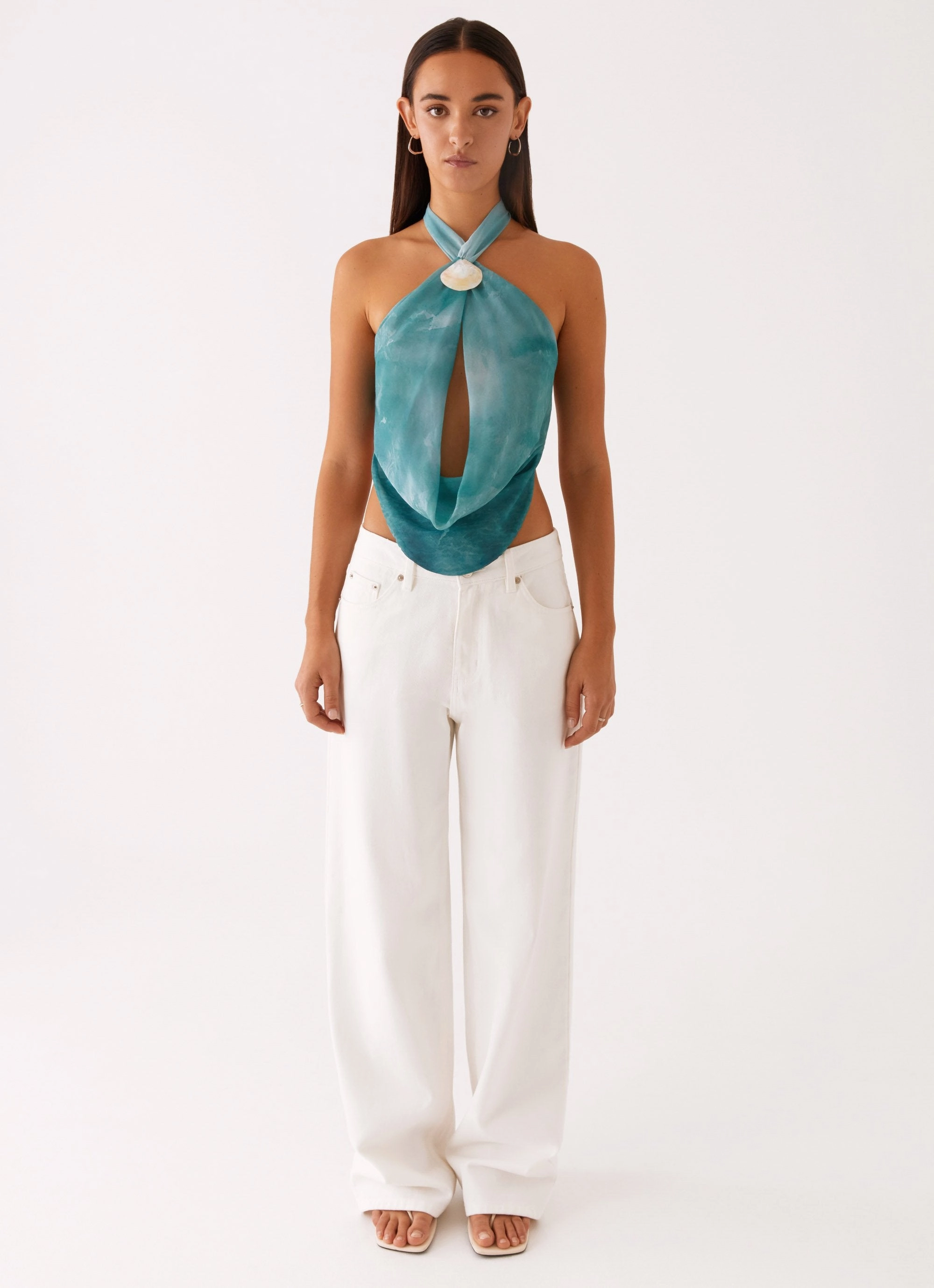 Zola Cowl Neck Shell Top - Green Tie Dye